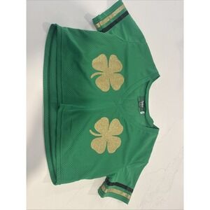 Spencer's St. Patrick's Day Shamrock Crop Top Small Green & Gold Glitter